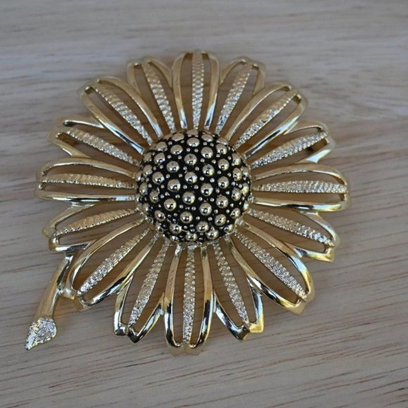 Vintage_Sarah Coventry Large Sunflower Flower Brooch Pin Two Tone Sunflower