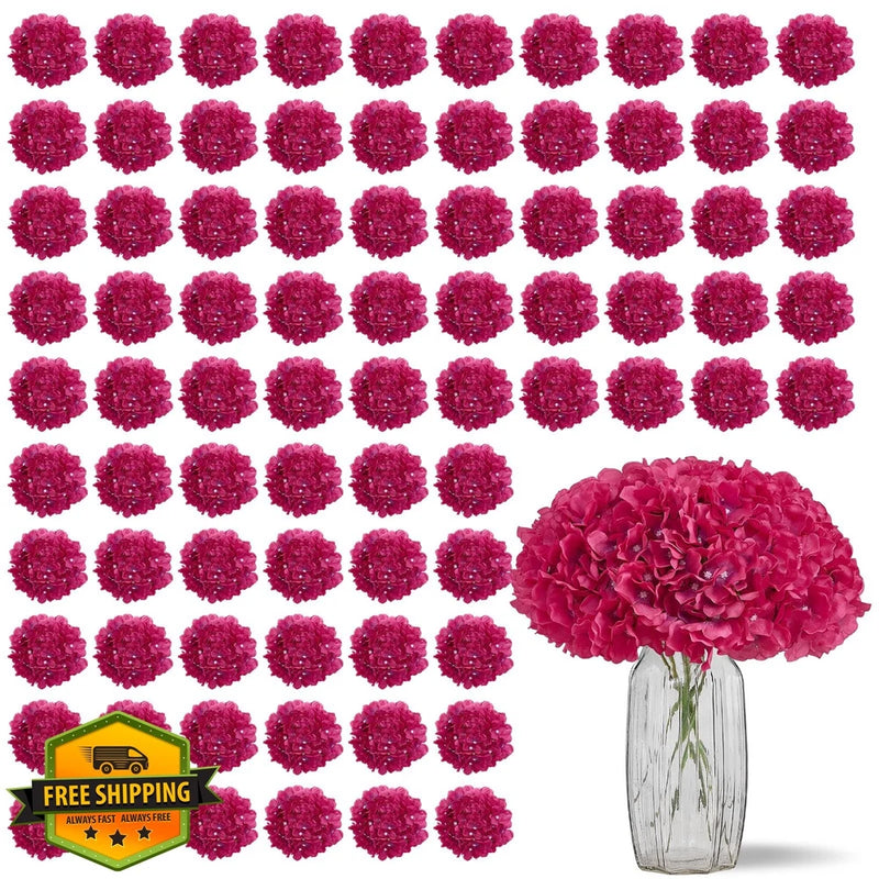 KISLOHUM Fushcia Hydrangea Artificial Flowers Silk Heads 100 Pcs Hydrangea