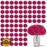 KISLOHUM Fushcia Hydrangea Artificial Flowers Silk Heads 100 Pcs Hydrangea