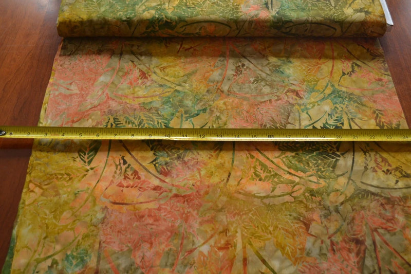By 1/2 Yd, Gold Orange Green Leaves Tonga Batik, Timeless Treasures/B6228,B782 Flowering Plants