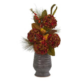 Nearly Natural 26" Hydrangea Pear & Magnolia Artificial Arrangement Metal Vase Hydrangea