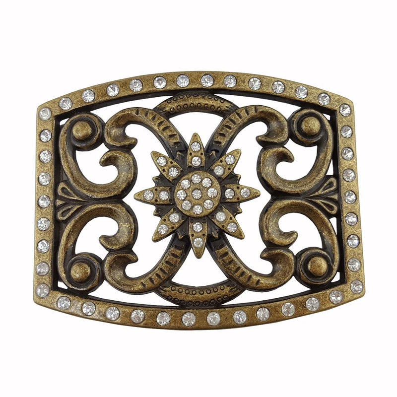 Western Rhinestone Sun Flower Brass buckle. Sunflower