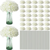 100 Silk White Hydrangea Flower Heads with Stems for DIY Decor & Bouquets Hydrangea