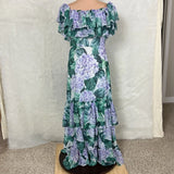Alexia Admor Hydrangea Purple Green White Floral Ruffle Tiered Maxi Dress NWT 10 Hydrangea