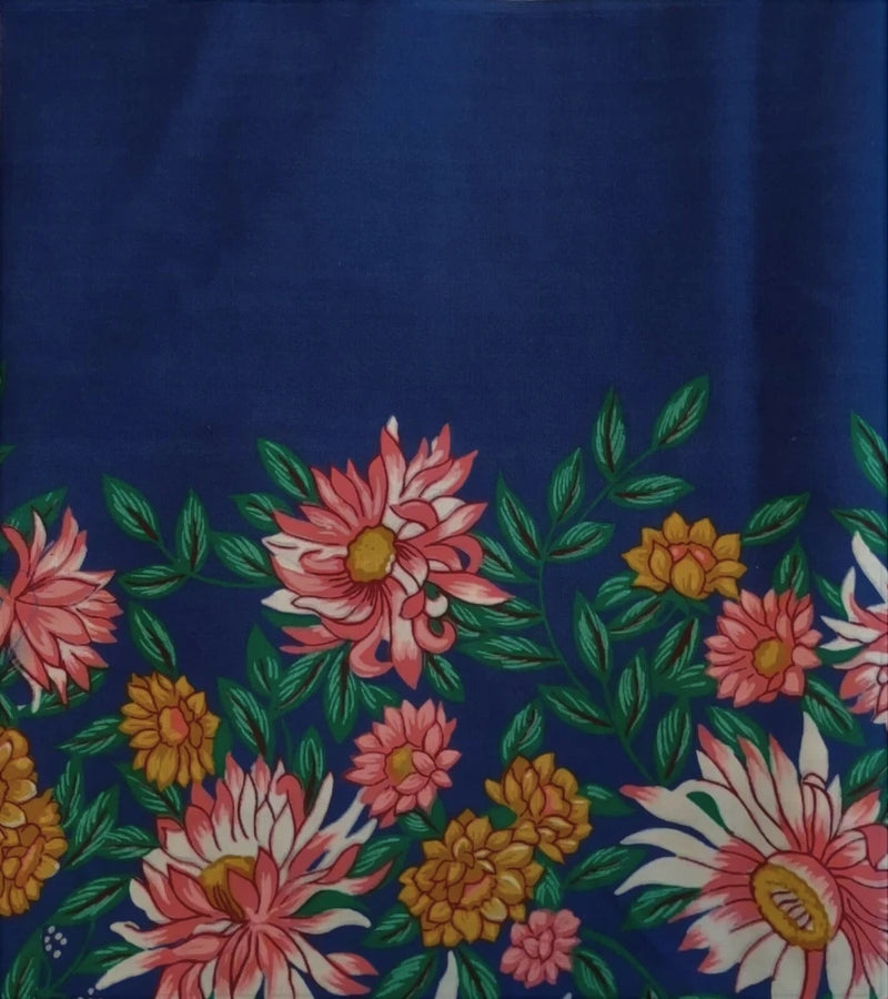 Cotton quilting fabric with multicolor floral carnations on dark blue