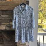 Tuckernuck Hydrangea Blue Floral Drop Waist Size XS Pockets Shirt Dress EUC Hydrangea