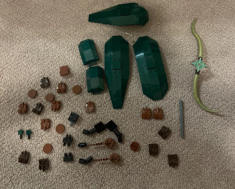 Green orchid LEGO building pieces with stem and leaves