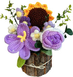 Handmade Sunflower Tulip Rose in Wooden Basket for Home Decor (Purple) Sunflower
