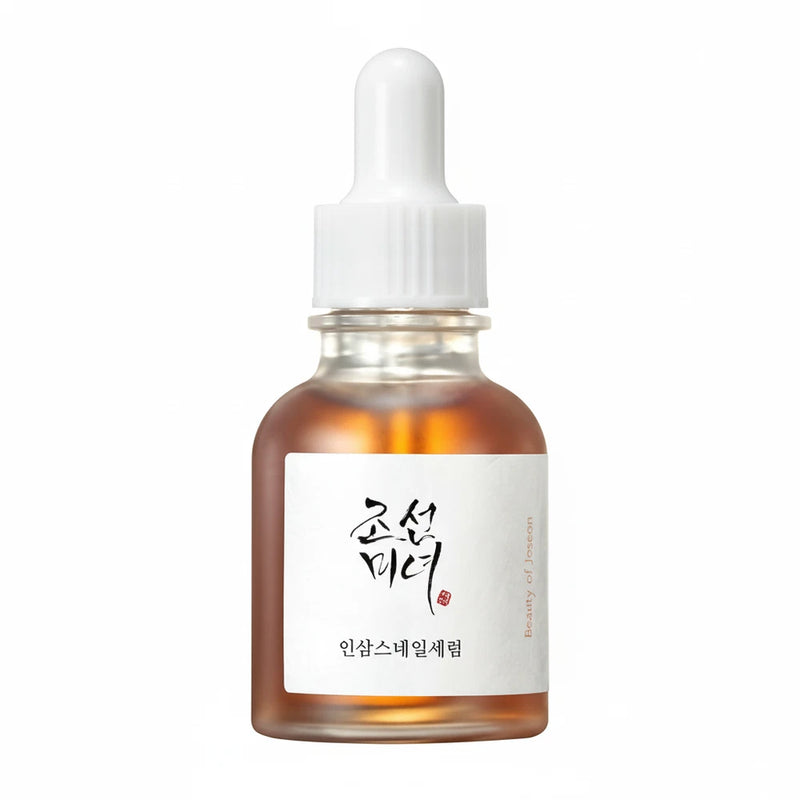 Amber glass serum bottle with white dropper cap and white label