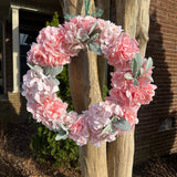Handmade 19Ó Floral Wreath Ð Pink & White Hydrangeas, Peonies, & LambÕs Ear Hydrangea