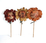 3 Handmade Primitive-Style Fabric Sunflower Floral Picks 12-13" Sunflower