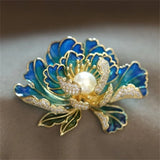 Elegant Pink Blue Peony Flower Brooch  Imitation Pearl Rose Floral Pin gift Peony