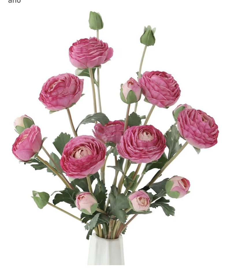 6 pieces of realistic silk purple ranunculum artificial flowers, long stems Ranunculus