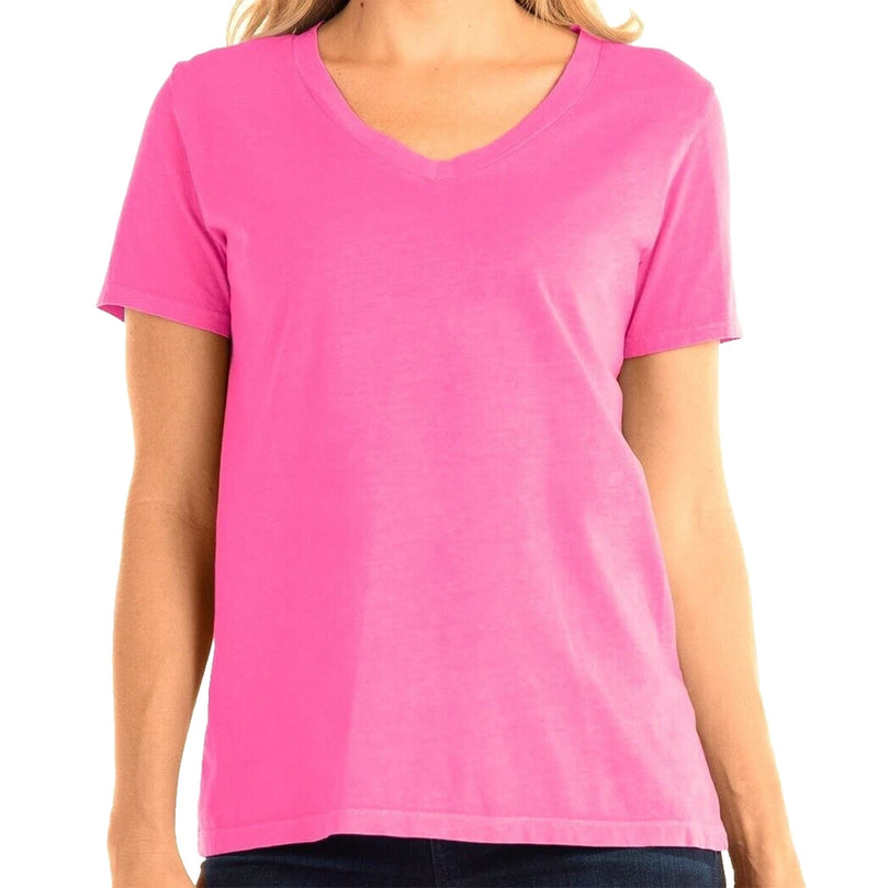 Pink cotton jersey V-neck short-sleeve T-shirt