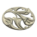 Calla lily flower & leaves silver tone oval brooch pin vintage Lily