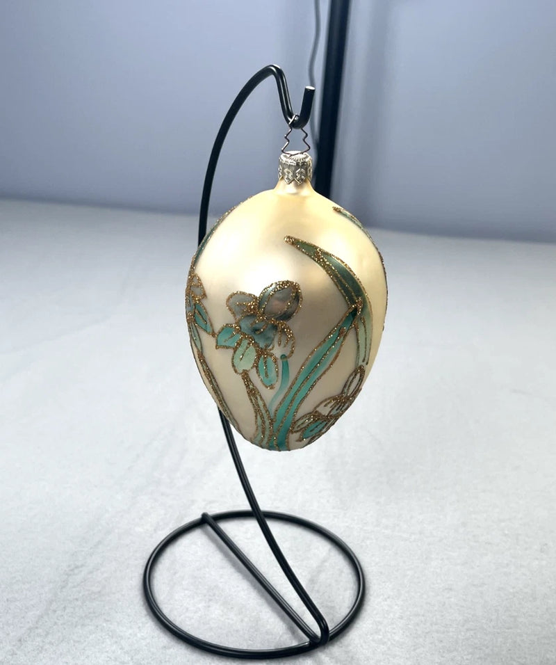Vintage 5" Floral Lily Flower Christmas Tree Ornament w/ Gold Glitter Lily