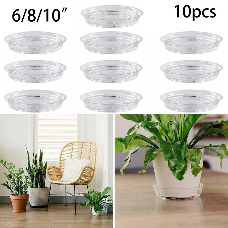 10-pack round clear plastic plant saucers with raised rim for pot drip trays
