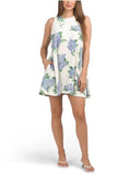 For Cynthia Womens Hydrangea Floral Print Linen Blend Sleeveless Dress Size XL Hydrangea