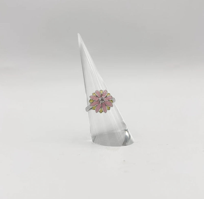 925 Silver, Sunflower Ring-Pink Sunflower