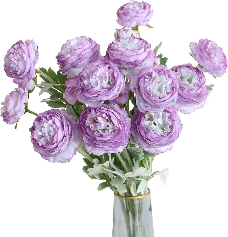 6PCS Artificial Ranunculus Flowers with Real Touch Stem Silk Purple Ranunculus