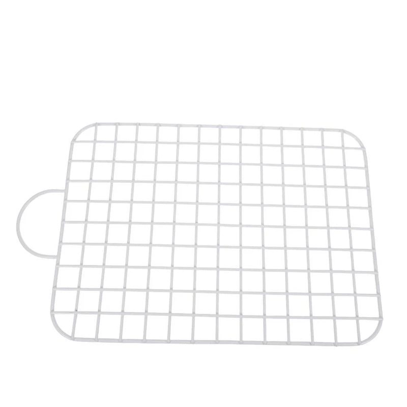 Stainless steel hanging wall planter frame with rectangular grid and left hanging loop