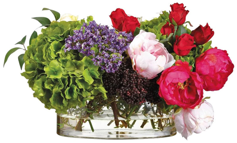 Ruby Rose and Green Hydrangea 22" Wide Faux Flowers in Vase Hydrangea