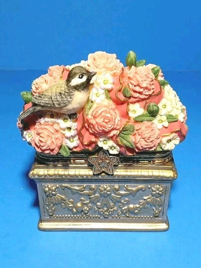 Trinket Ring Box Brittany's Carnation January Bird Cast Art Flowers Vintage 1998 Carnation