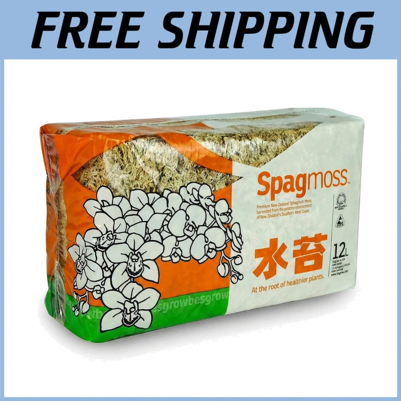 Packaged sphagnum moss for planting, green moss bricks in labeled bag
