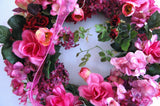Pink Flower Garden Silk Floral Wreath - JaNice Interiors Botanicals Hydrangea