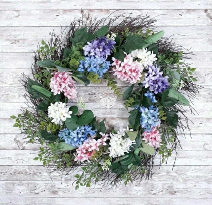Floral Wreath Grapevine 24 Inch Hyacinth Mix Floral Flowers Hydrangea
