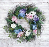 Floral Wreath Grapevine 24 Inch Hyacinth Mix Floral Flowers Hydrangea