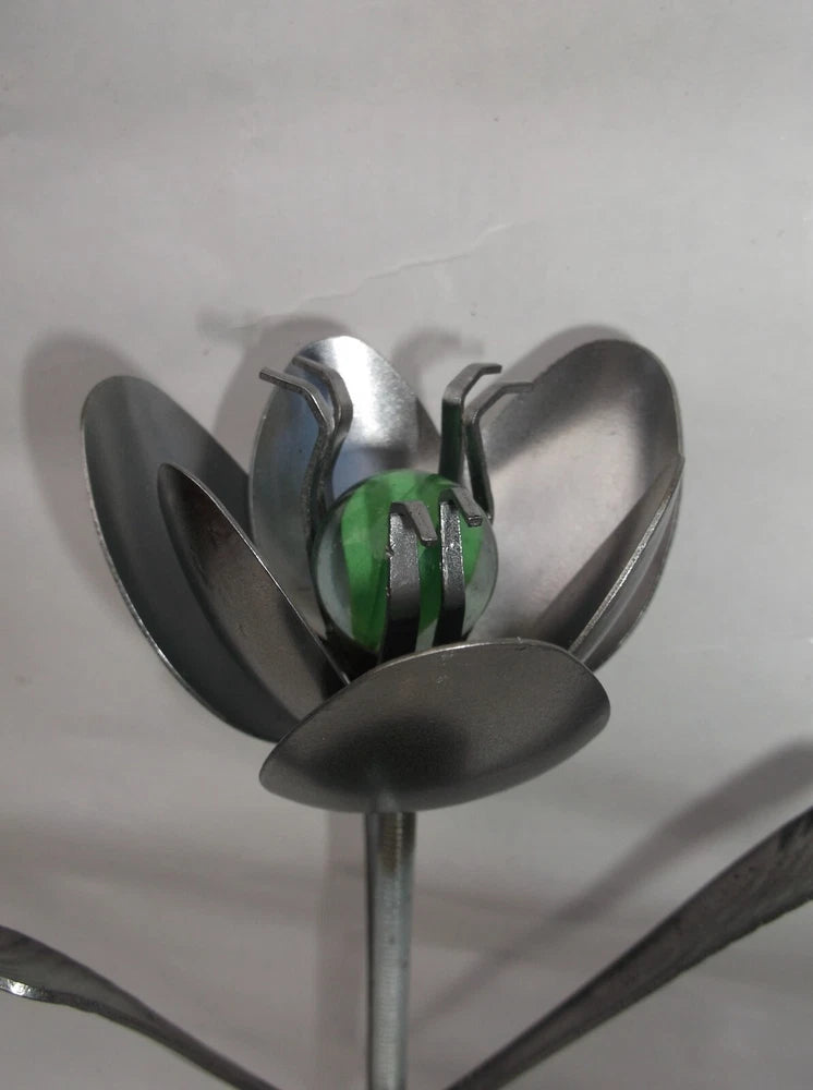 Green Tulip, Metal Art Tulip, Spoon Flower, Recycled Silverware Flower Green Plant