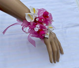 Hot Pink Watermelon Fuchsia White Calla Lilies Wrist Wedding Corsages Flowers Lily