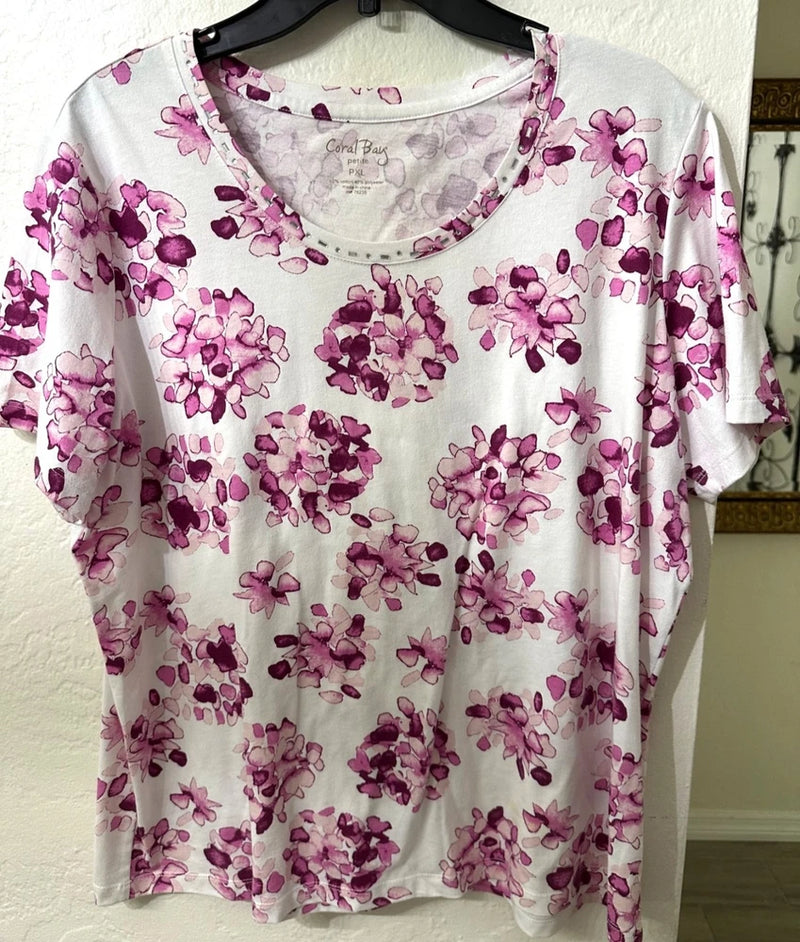 Coral Bay Pink and White Hydrangea Flower Short Sleeve Tee Shirt PXL Hydrangea
