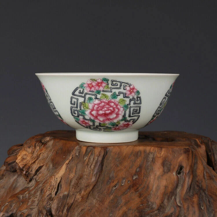 5.7" Chinese Exquisite Porcelain Colour Enamels Tree Peony Flower Clusters Bowl Peony