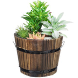 Wooden Round Barrel Planter - Flower Pot With Flat Mouth For Garden Decor - Garden Plants