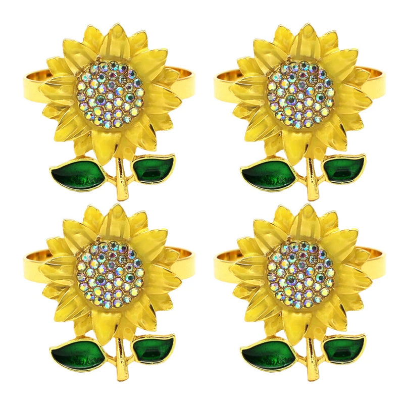 4PCS Napkin Holders Buckle Flower Napkin Holder Sunflower Napkin Holders Sunflower