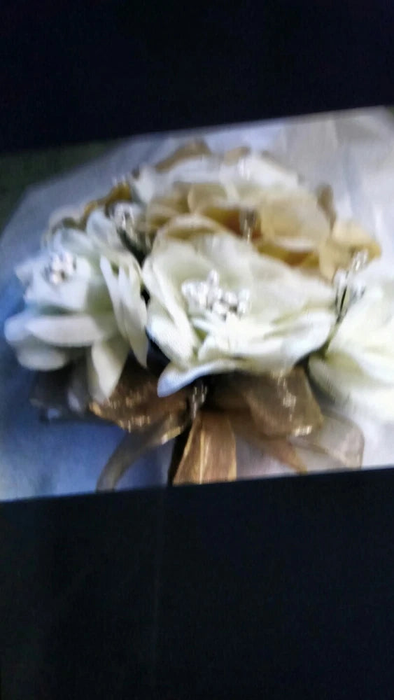 Bride Toss Ivory & Champagne  with pearls  Bridal Bouquet Silk Wedding Flowers Bouquet