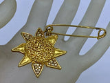 VINTAGE GOLD TONE SUNFLOWER SUN FLOWER BROOCH PIN SAFETY RHINESTONES SIGNED Sunflower