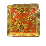 Vintage Orange Rooster Brand Square Heavy Sunflower Ceramic Serving Plate 11.75 Sunflower