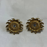 Gold Tone Textured Crystal Rhinestone Accent Sunflower Post Earrings Sunflower