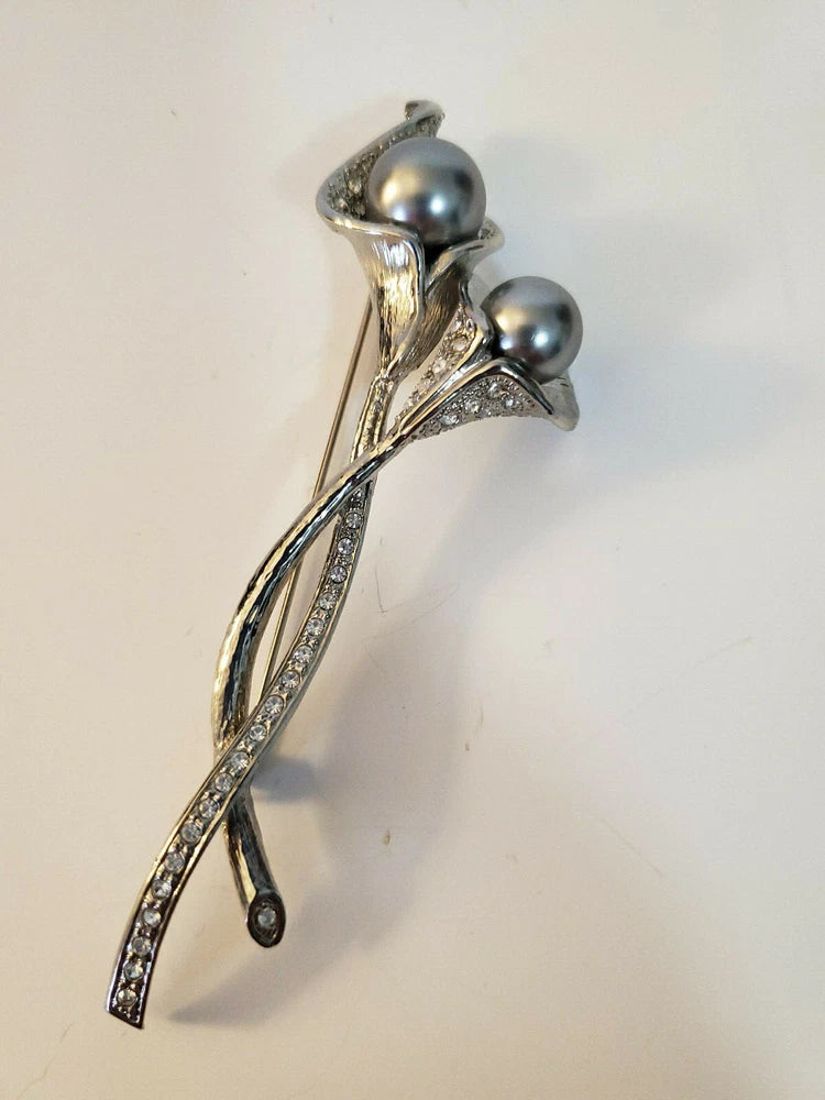 Vintage Estate Rhinestone Calla Lily Pin Brooch Lily