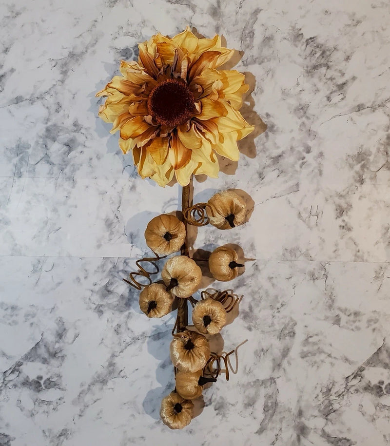 Dry Look Harvest Sunflower Artificial Flowers With Pumpkin Stems 22Óin. Decor Sunflower