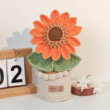 Handmade Crochet Sunflower in Flowerpot, Artificial Knitted Flower Decoration... Sunflower