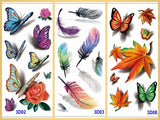 3D Butterfly Feather Thorny Rose Lotus Sunflower Flower Leaf Body Tattoos Sunflower