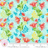 Moda LAND OF  ENCHANTMENT 45031 23 Aqua Blue Multi Floral SARIDITTY Quilt Fabric Flowering Plants