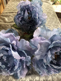 NWT Lot of 3 Ashland 26" Blue  Artificial Peony Rose Stem Silk  Flowers 6 In Peony