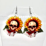 Sunflower Earrings - Skull Earrings - Halloween Accessories - Daisy Earrings Sunflower