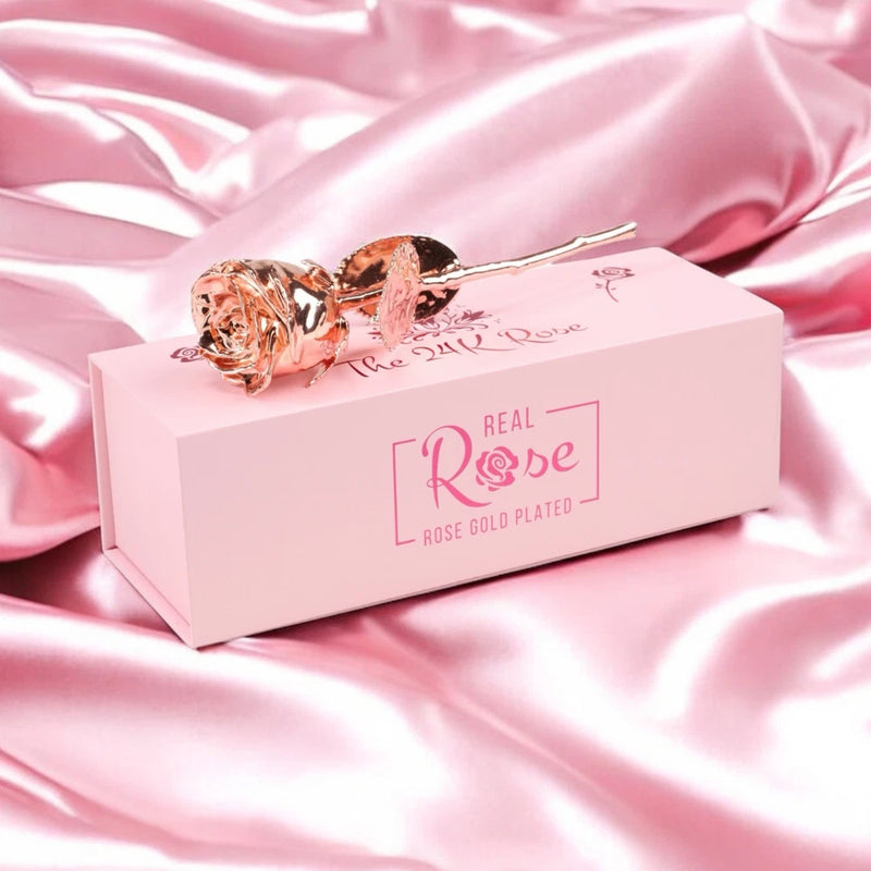 Rose gold-dipped natural rose with gift box, short stem