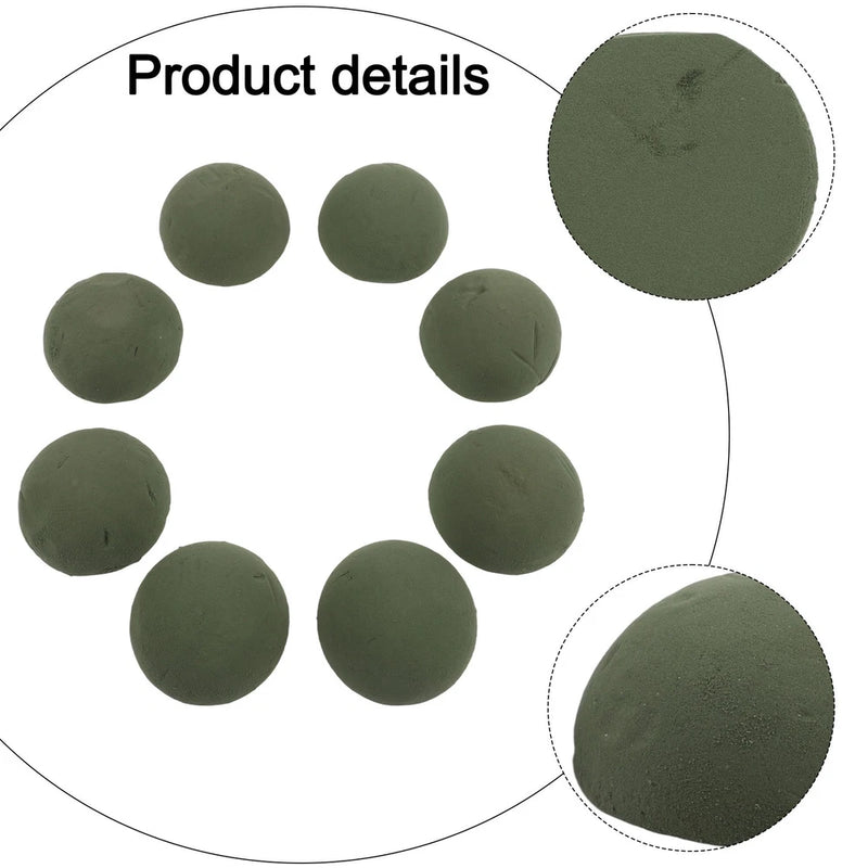 Set of 8 green foam floral balls for flower arrangements and crafts